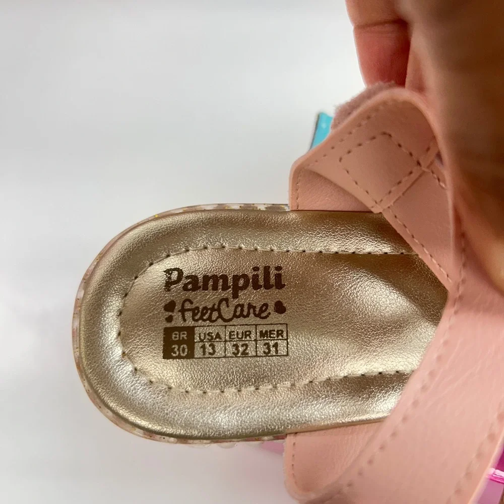 Pampili FeetCare Pink Iridescent Heart Sandals Glitter Sole Kids Size 13 US